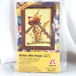 Vintage 1976 Crewel Needlepoint Mailbox Mini Picture Kit‎ 5x7 By LeeWards